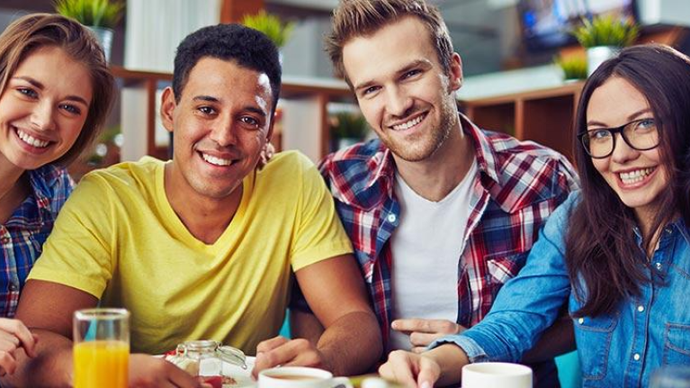 College students meeting up for lunch