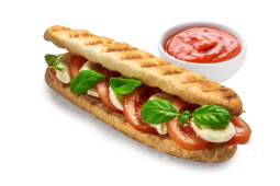 Caprese gratinované panini s tomatovým dipem